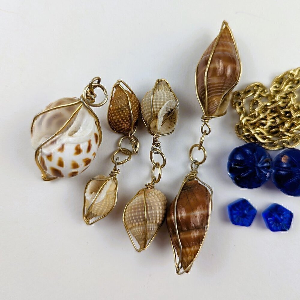 Wire-Wrapped Seashell Charms & Gold Chain - Picture 5 of 6